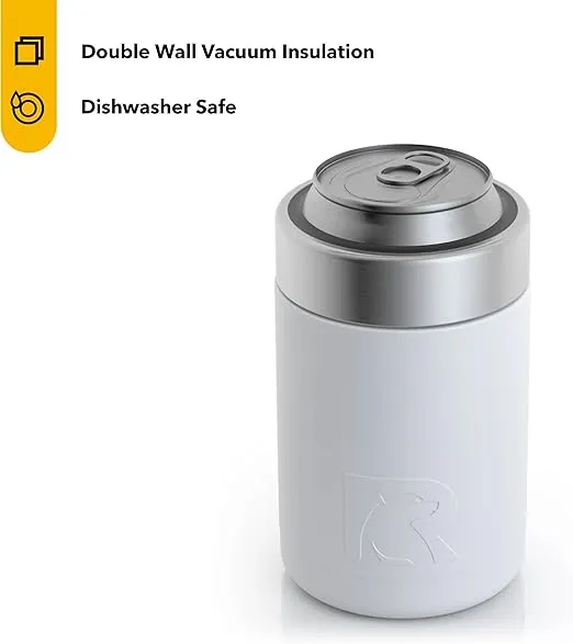 RTIC Can Cooler Insulated, Beer, Beverage, Soda Can Cooler with Lid, Stainless Steel Metal, Double Wall Insulation Coozie for Cans, Sweat Proof, 12oz, White, Matte