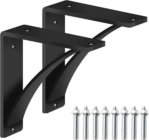 2 Pack Heavy Duty Shelf Brackets, 8x9x2.5" Floating Shelf Bracket, 450lbs Load Garage Workshop Home Steel Shelf Brackets, Hand Welded Triangle Shelf Support Holder Wall Matte, DIY Rustic, Black
