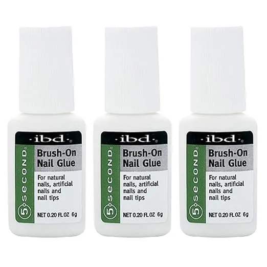 5 Second Brush-On Nail Glue 6 g, for Nail Tips, Full Cover Nails, and for Repairing of Cracked, Split Natural Nails, 3 Packs