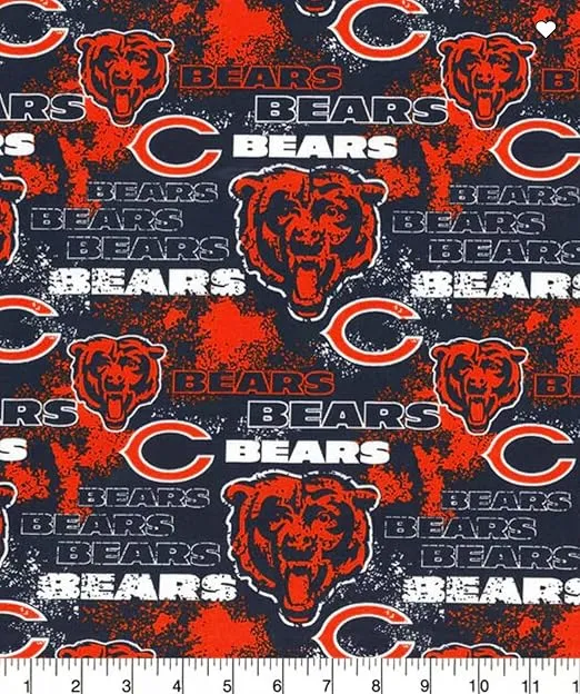 Chicago Bears Cotton Fabric Distressed NFL Licensed, Blue, Orange