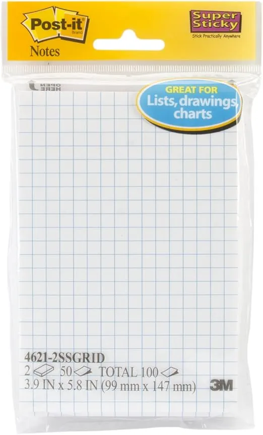 Post-It Super Sticky Notes 3.9"X5.8" 2/Pkg-Gridlines