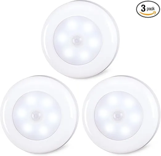 STAR-SPANGLED 3 Pack 2.8” Motion Sensor Lights Indoor AAA Battery Operated, Stick on LED Puck Light for Stairs, Under Cabinet, Closet, Cool White