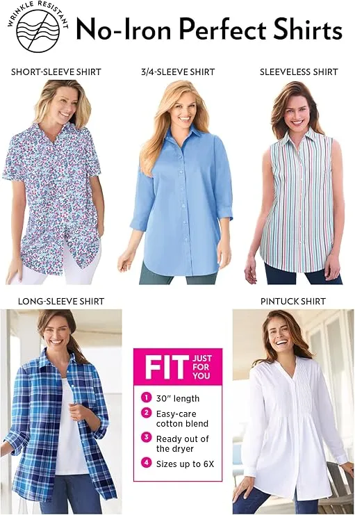 Woman Within Women's Plus Size Perfect Long Sleeve Shirt