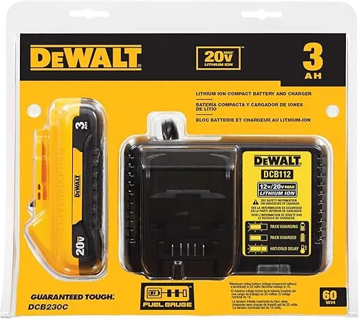 DEWALT 20V MAX Battery Pack with Charger, 3 Ah, Extra Long Run Time (DCB230C)