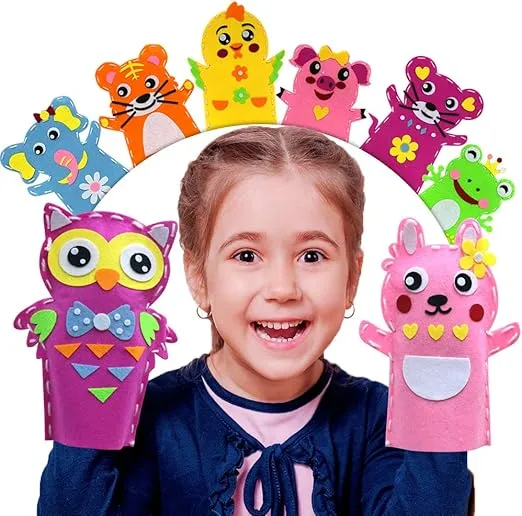 Creatoy Animal Hand Puppet Crafts Kit for Kids 8pcs Sewing Kits for Girls 4-9 Felt DIY Sewing Projects Toddler Activities Story Telling Pretend Play Christmas Gifts Party Favors Toys