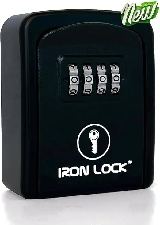 Iron Lock® - Wall Mount Key Lock Box with 4-Digit Combination, Resettable Code, A B Switch, and 5-Key Capacity - Indoor/Outdoor Waterproof Lockbox for House Keys and Spare Keys