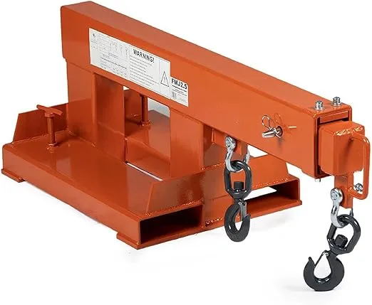 Titan Attachments Fork Mounted Telescoping Crane Jib Boom, Manual Telescopes 31-79in, 5500lb Lift Capacity, Two Swivel Hooks, Ideal for Warehouse or Factories