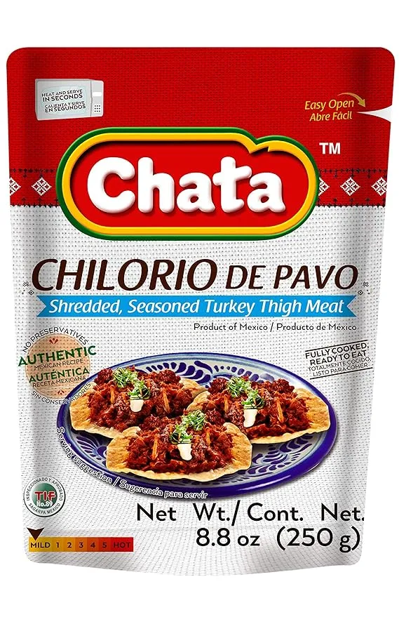 Chata Turkey Chilorio Pouch | Shredded, Seasoned Turkey Meat | Ready-to-Eat | No Preservatives | 8.8 Ounce (Pack of 1)