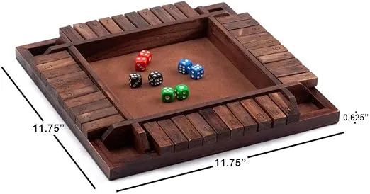 GSE Games & Sports Expert 1-4 Player Wooden Shut The Box Dice Board Game with 8 Dice. 4-Way 10 Numbered Shut The Box Set of Popular English Pub Board Game - Walnut