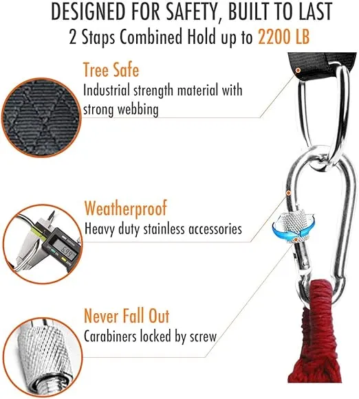 Tree Swing Hanging Straps Kit, Heavy Duty Holds 2200LBS 5FT Extra Long, with Safer Lock Snap Carabiners & Carry Pouch Bag