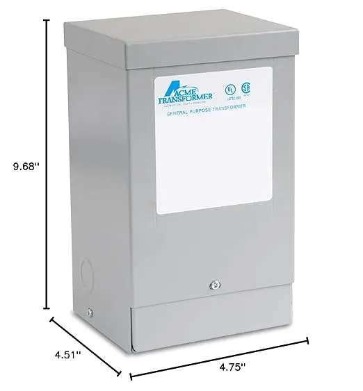 Acme Electric T181052 Buck-Boost Transformer, 1 Phase, 60 Hz, 0.75 kVA, 120 x 240V Input, 12/24V Output, Steel