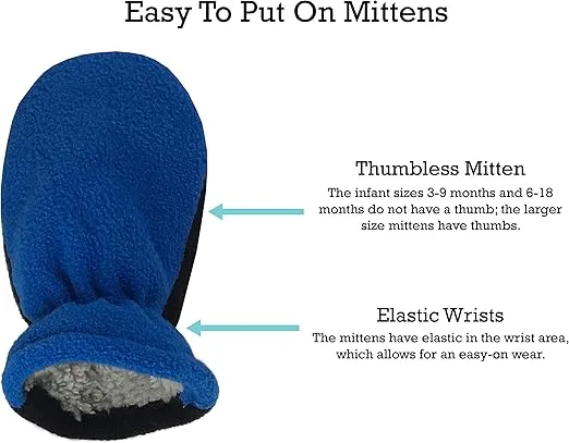 N'Ice Caps Toddler Baby Hat Mitten Set Boys Dino Fleece Gloves Warm Sherpa Lined