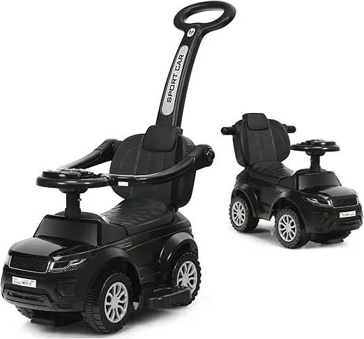 HONEY JOY Ride On Push Car, Foot to Floor Ride On Sliding Car Push Handle & Detachable Guardrail, Sound & Lights, Under Seat Storage, Push Cars for Toddlers 1-3, Gift for Kids Boys Girls(Black)