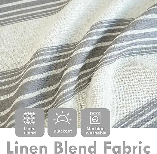 DriftAway Chris Double Layer Linen Blackout Tie Up Curtains Thermal Insulated Fully Lined Vertical Striped Balloon Roman Shade Bathroom Window Adjustable Rod Pocket 45 Inch by 63 Inch Gray