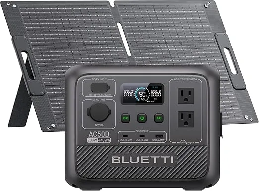 BLUETTI Portable Power Station AC50B with 100W Solar Panel Included, 448Wh/700W Solar Generator, 65W USB-C PD Output, LiFePO4 Battery Backup for Travel, Camping, Outage