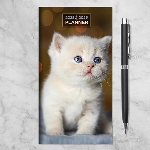 TF PUBLISHING 2025-2026 Kittens 2-Year Small Monthly Pocket Planner | 2-Page Large Calendar Grid and Lined Notes Section in Back | Monthly Day Planner for Purse | 3.5" x 6.5"