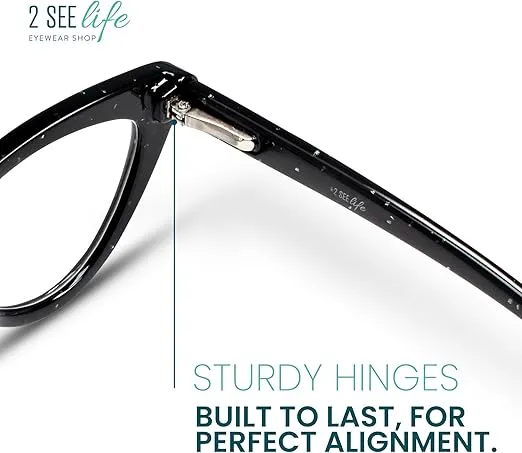 Black Sparkly Cat Eye Reading Glasses for Women with Sturdy Frame - Spring Hinges Eyeglasses - Cateye Readers for Women - Trendy for all Face Shapes Fashion Glasses for Women - Cheaters Glasses 2.75