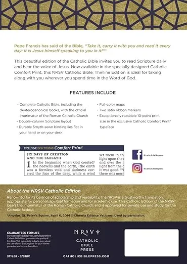 NRSV, Catholic Bible, Thinline Edition, Leathersoft, Black, Comfort Print: Holy Bible