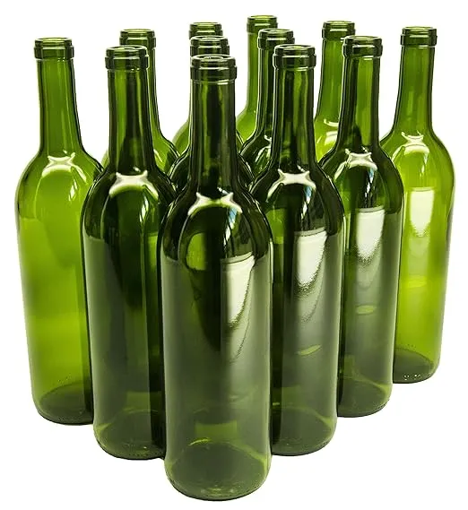 North Mountain Supply - W5CG 750ml Glass Bordeaux Wine Bottle Flat-Bottomed Cork Finish - Case of 12 - Champagne Green
