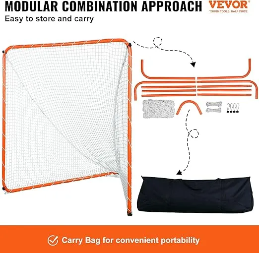 VEVOR Lacrosse Goal, Lacrosse Net, Portable Backyard Lacrosse Training Equipment, Steel Frame Training Net, Quick & Easy Setup Lacrosse Goal, Perfect for Youth Adult Training, Orange