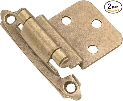 Hickory Hardware P143-AB Variable Overlay 3/8 Inch Inset Self-Closing Collection Cabinet Hinge 170° Opening - Surface Face Frame Mounting - Easy Installation Antique Brass Finish 1 Set of Pair